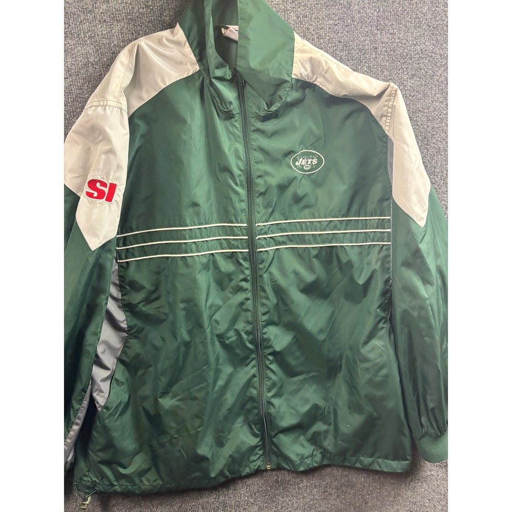 NFL New York Jets Windbreaker Jacket Mens XL Green Full Zip SI Patch Logo